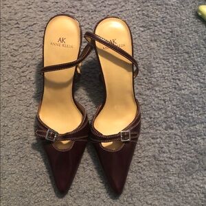 Anne Klein Burgundy Pointed Slingback Heels with Buckle